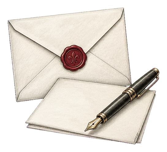 Handgezeichnete Illustration eines versiegelten Briefes mit Füllfeder