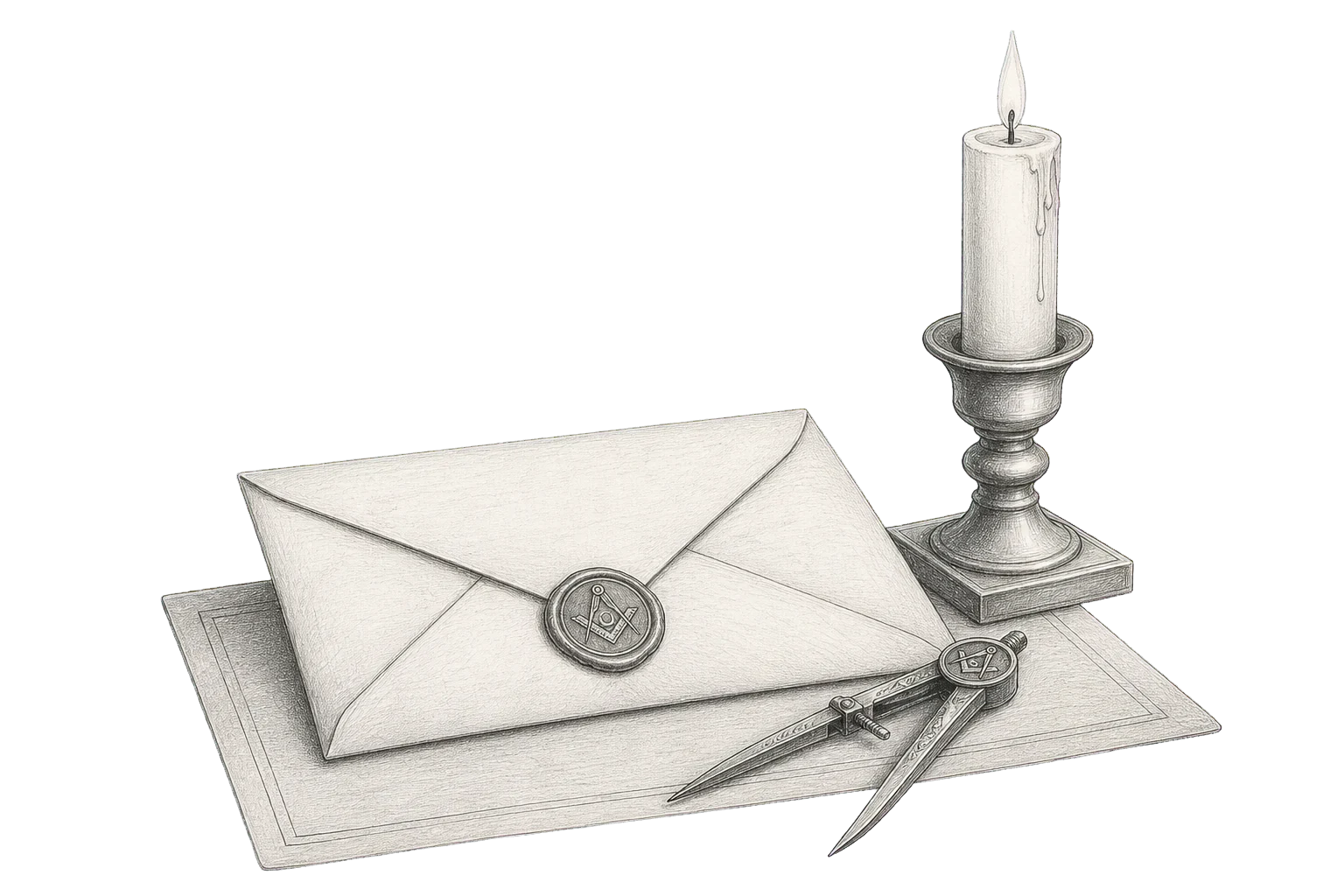 Handgezeichnete Illustration eines versiegelten Briefes mit Kerze als Sinnbild für die erste Kontaktaufnahme